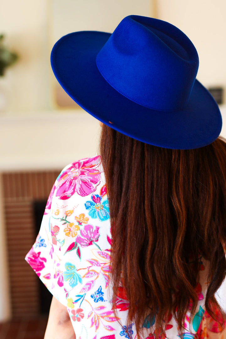 Blue Felt Hard Rim Fedora Hat