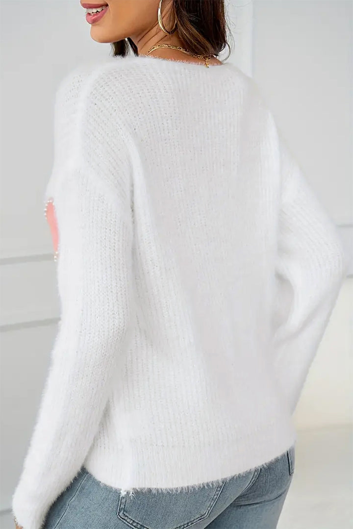 Heart V-Neck Long Sleeve Sweater