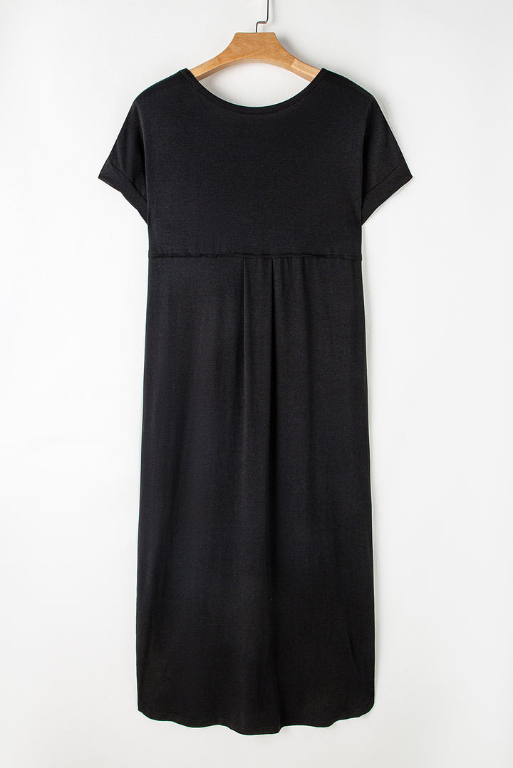 Slit Round Neck Short Sleeve Maxi Dress