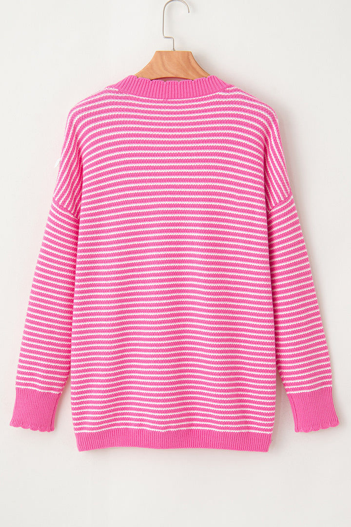 Striped V-Neck Dropped Shoulder Sweater