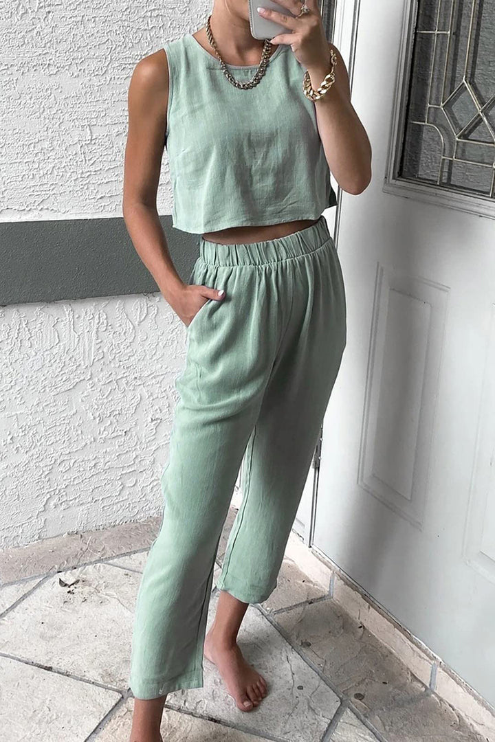 Round Neck Top and Pants Set