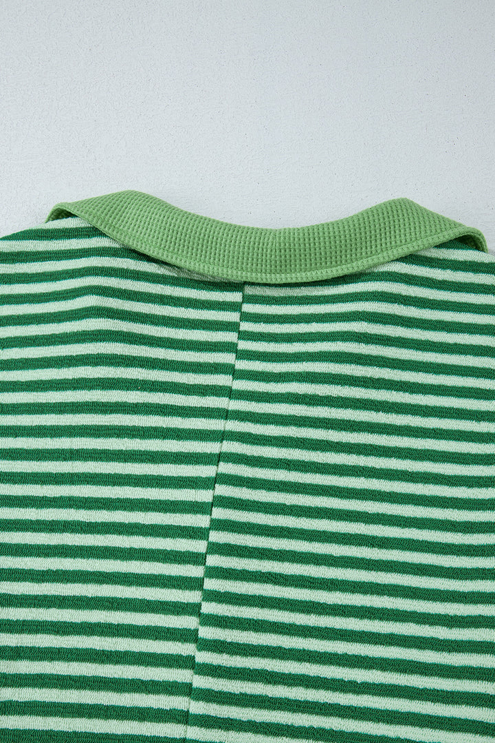 Stripe Johnny Collar Long Sleeve Top