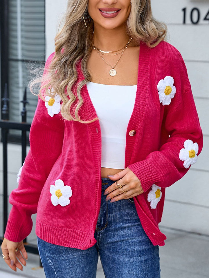 Crochet Flower Button Up Cardigan