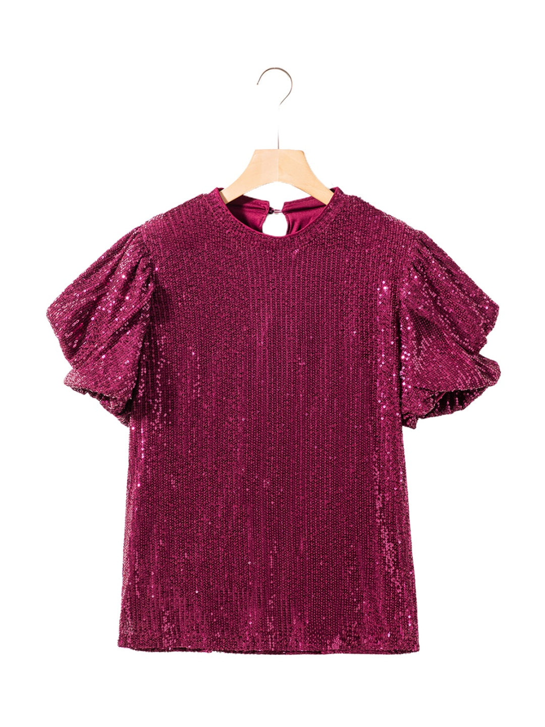 Sequin Round Neck Short Sleeve Blouse