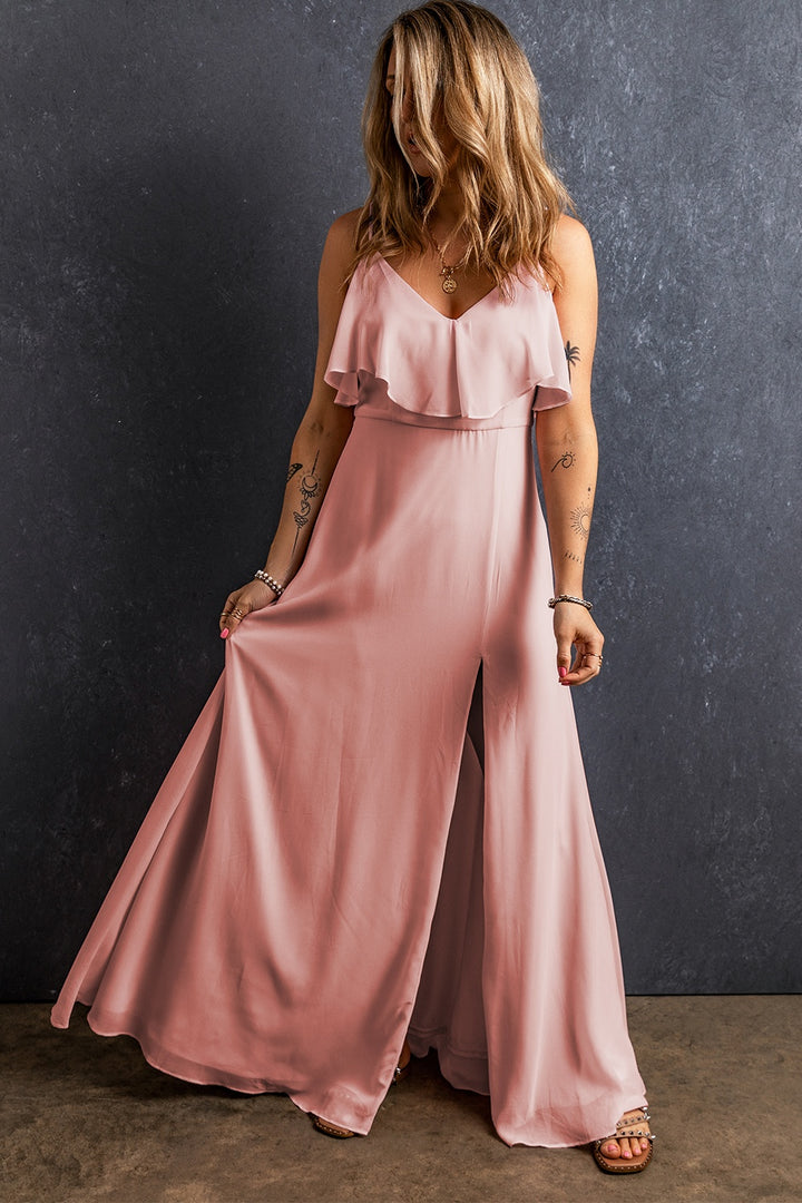 Slit Ruffled V-Neck Maxi Dress