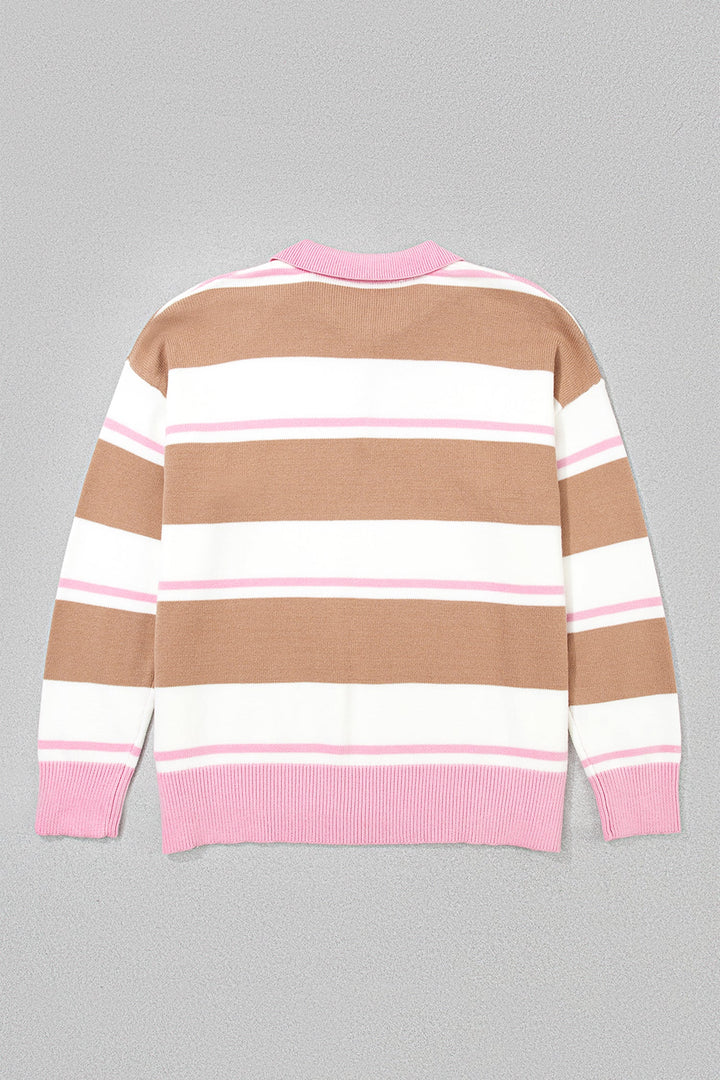 Stripe Colorblock V-Neck Long Sleeve Tunic Sweater