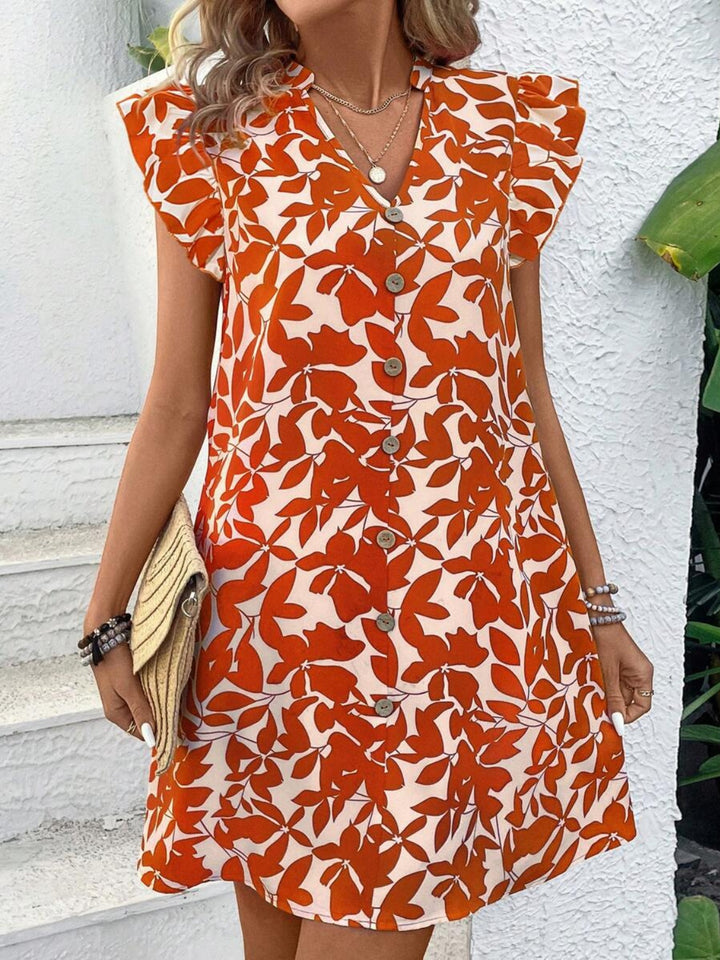 Printed Notched Cap Sleeve Mini Dress