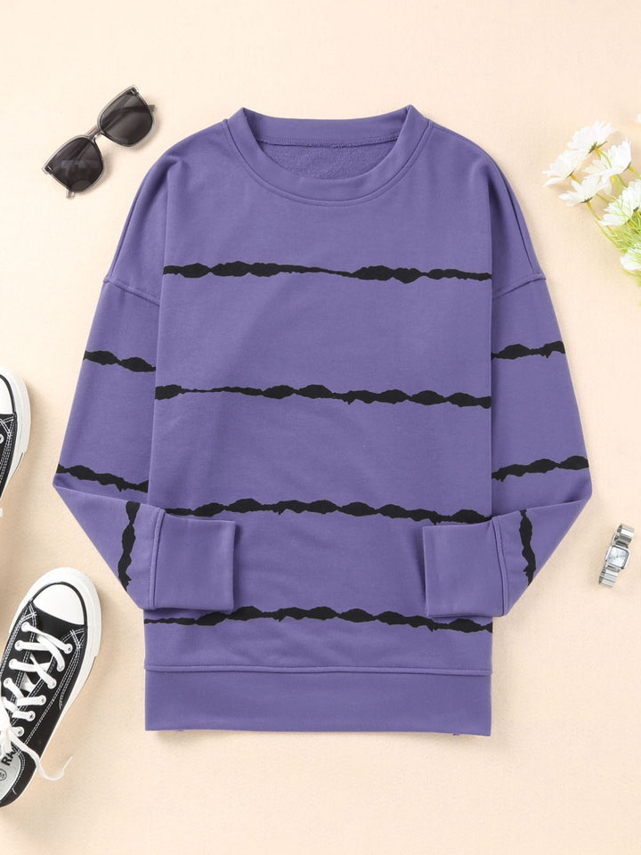 Slit Round Neck Long Sleeve T-Shirt