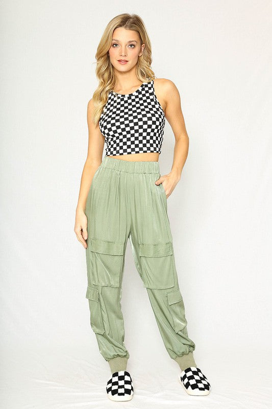 Cropped printed rib knit tank