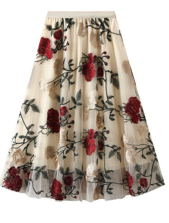 Rose Pattern Midi Skirt