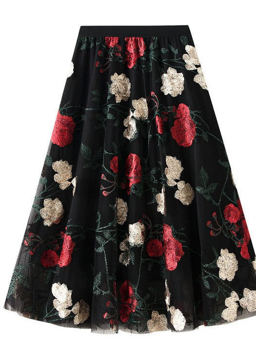 Rose Pattern Midi Skirt