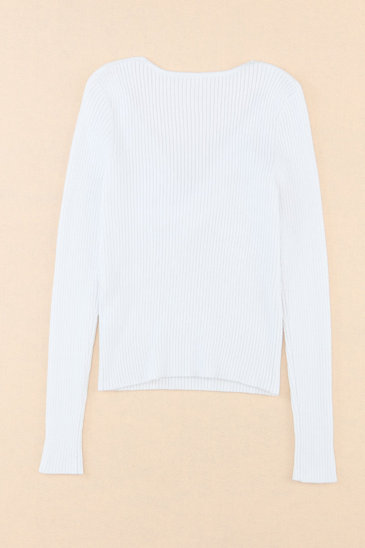 Crisscross V Neck Long Sleeve Knit Top