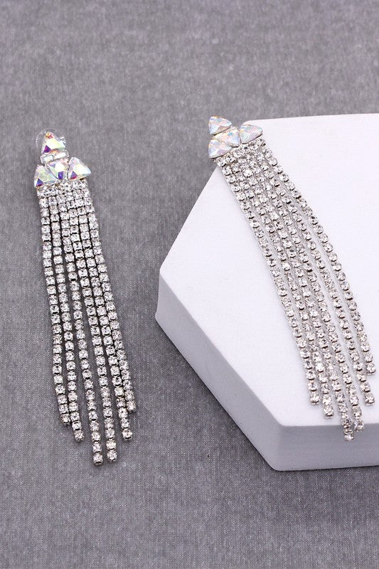 Rhinestone Triangle with Tassel Drop Earrings