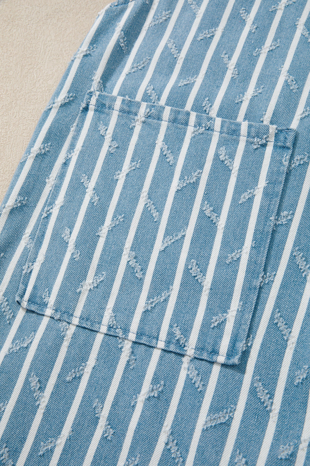 Stripe Distressed Denim Ruffle Wide Leg Overalls