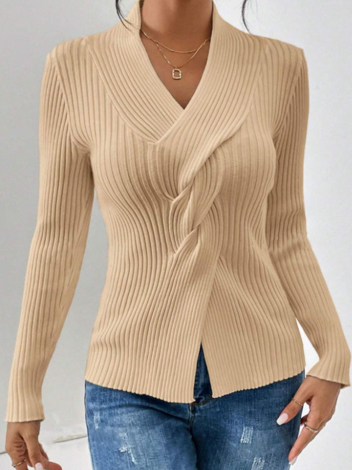 Twist Front Ribbed Long Sleeve Sweater