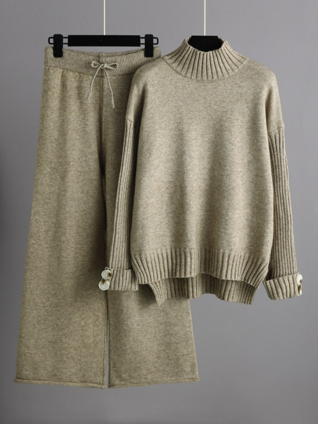 Basic Bae High- Low Turtleneck Long Sleeve Top and Pants Sweater Set