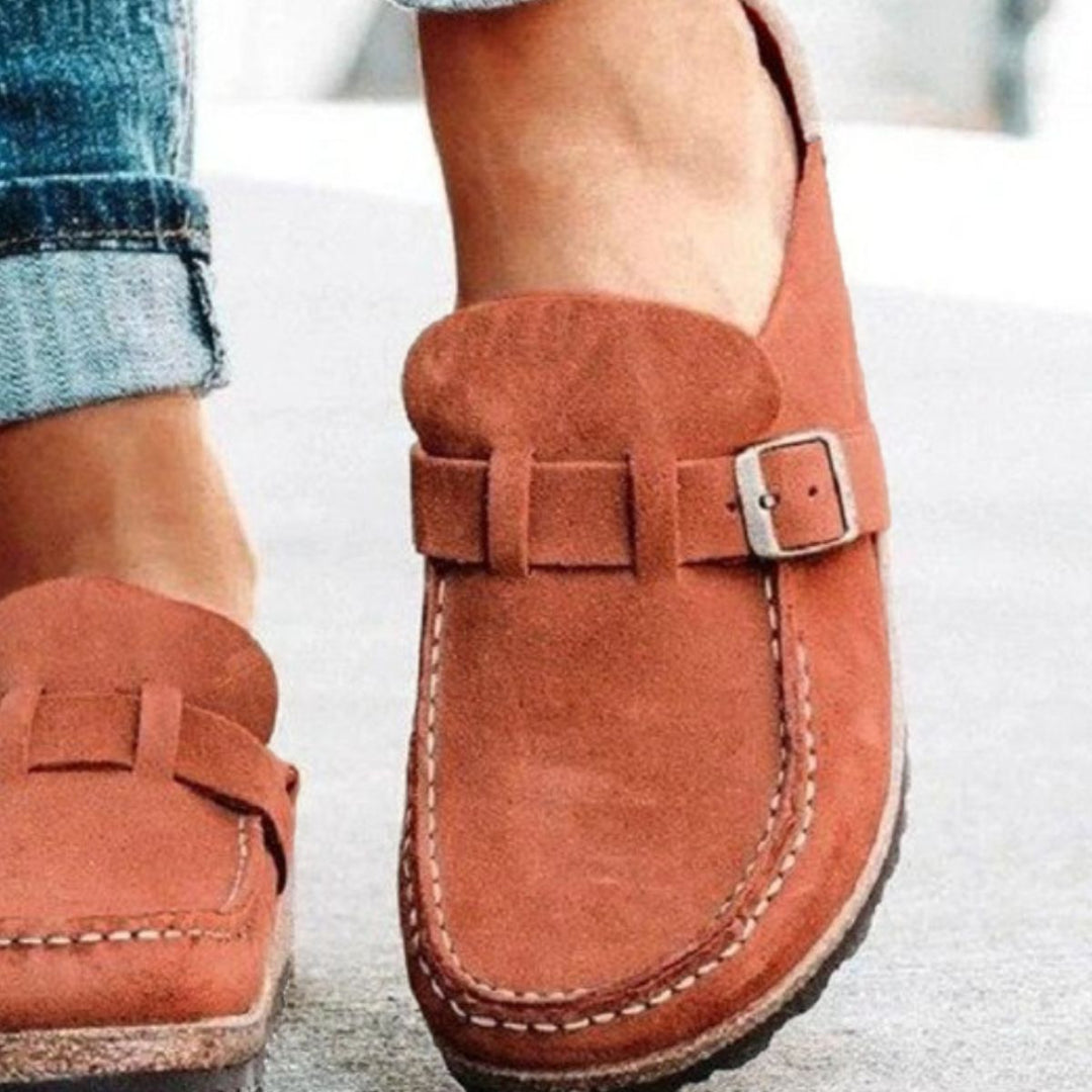 Round Toe Low Heel Buckle Sneakers