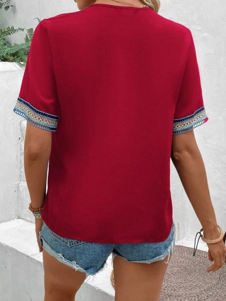 Full Size V-Neck Short Sleeve Blouse