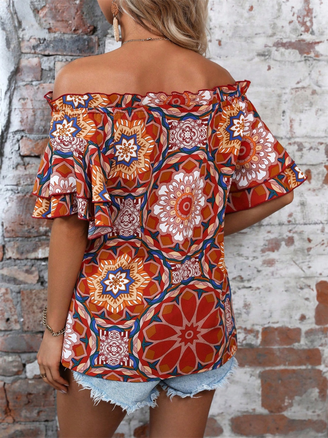 Printed Off-Shoulder Half Sleeve Blouse