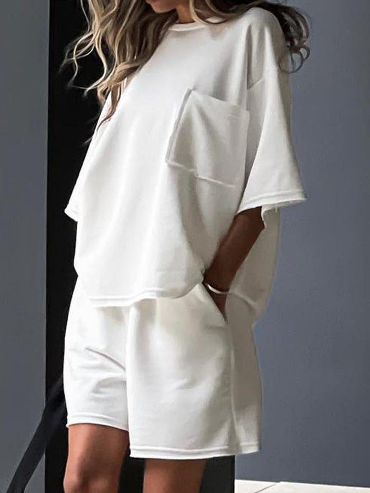 Pocketed Round Neck Half Sleeve Top and Shorts Set