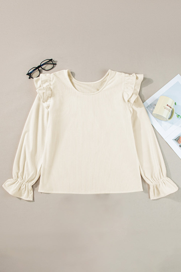 Ruffled Round Neck Flounce Sleeve Top