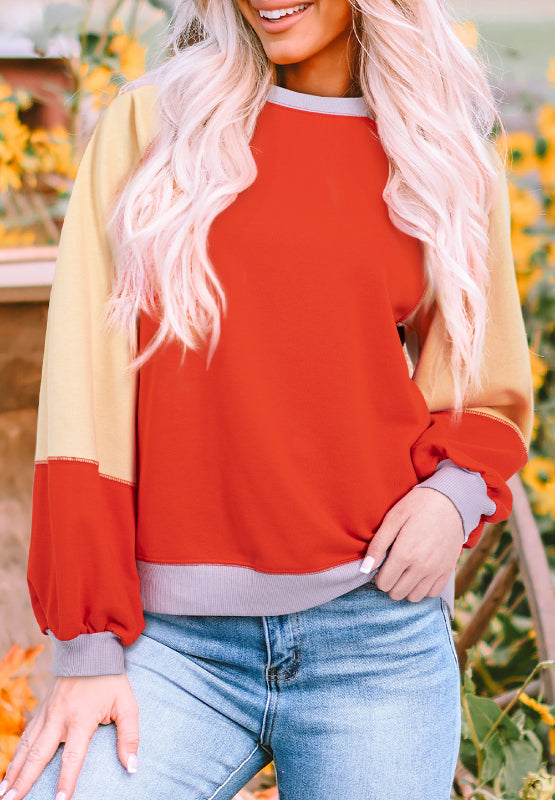 Color Block Round Neck Long Sleeve Sweatshirt