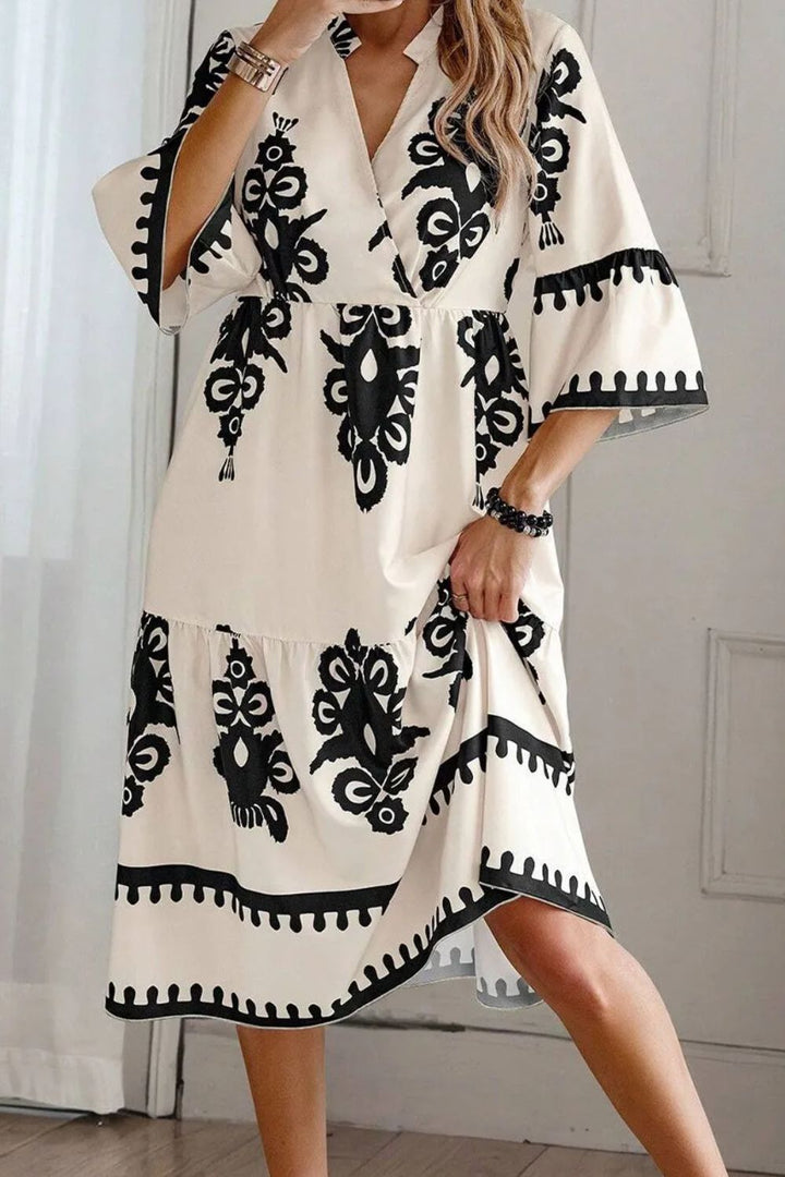 Printed Half Sleeve Knee Length Dress