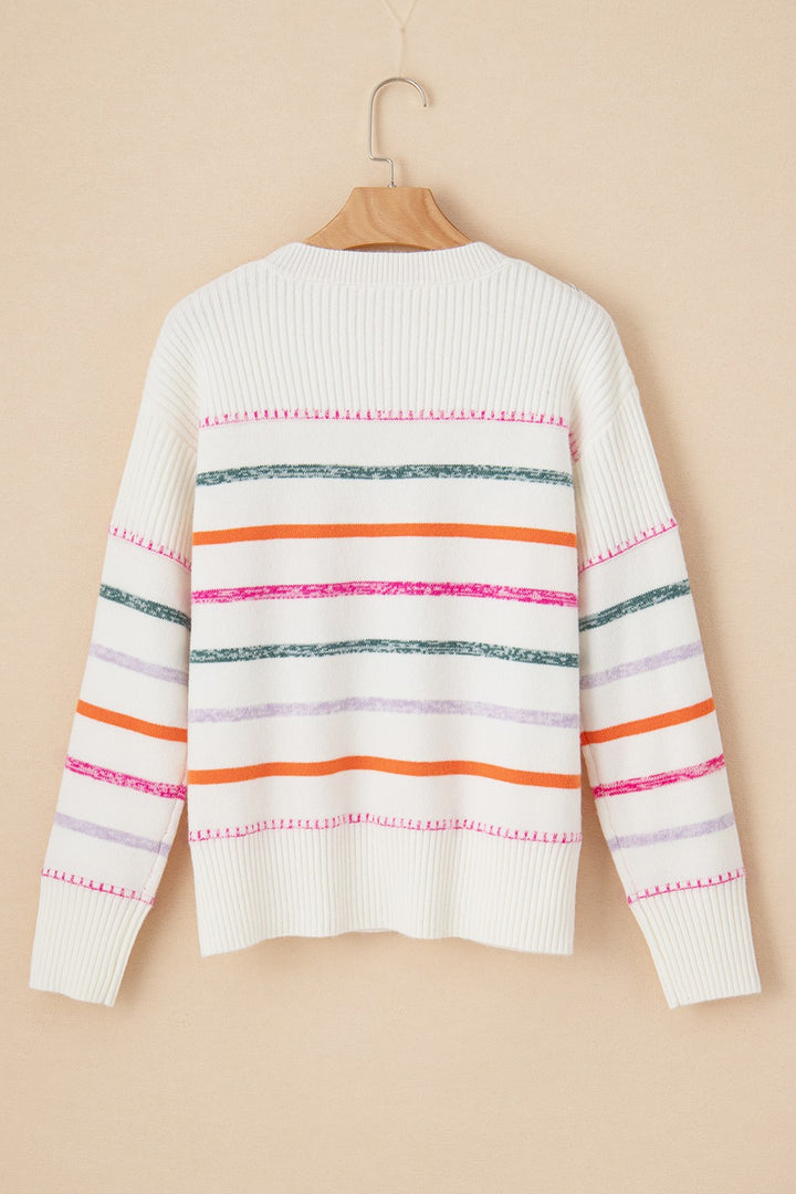 Striped Round Neck Dropped Shoulder Sweater