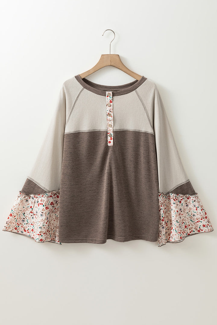 Floral Half Button Long Sleeve T-Shirt