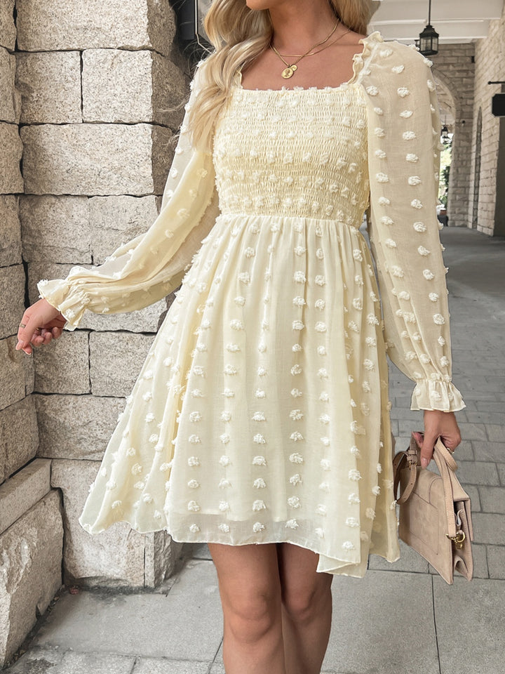 Swiss Dot Smocked Flounce Sleeve Dress