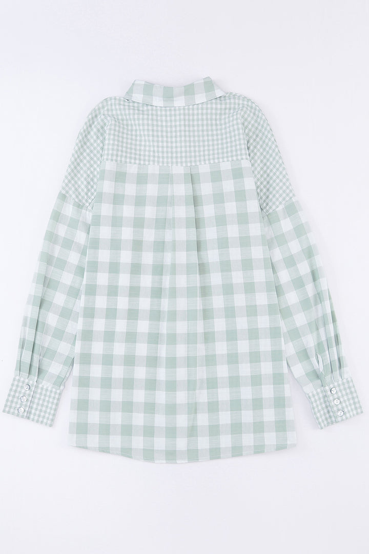 Pocketed Plaid Collared Neck Long Sleeve Shirt