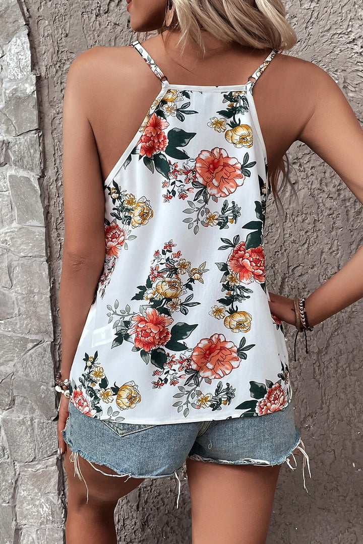 Lace Detail Printed V-Neck Cami