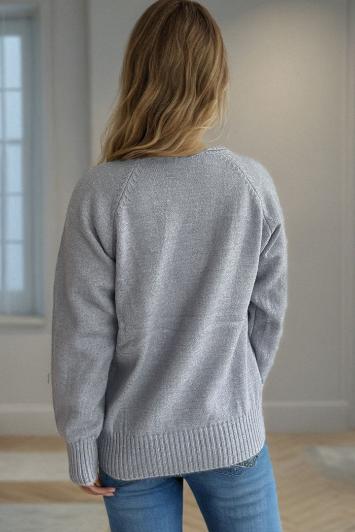 Ribbed Turtleneck Raglan Sleeve Sweater