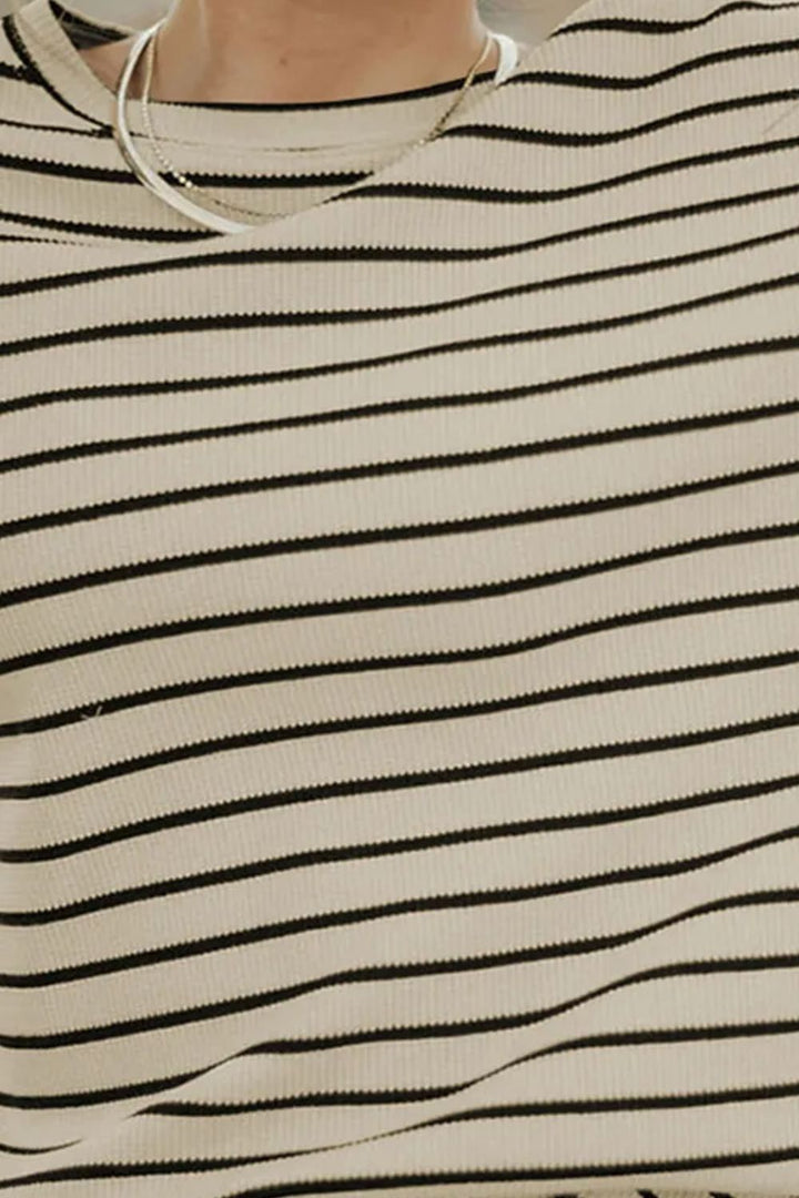 Striped Round Neck Dropped Shoulder Top