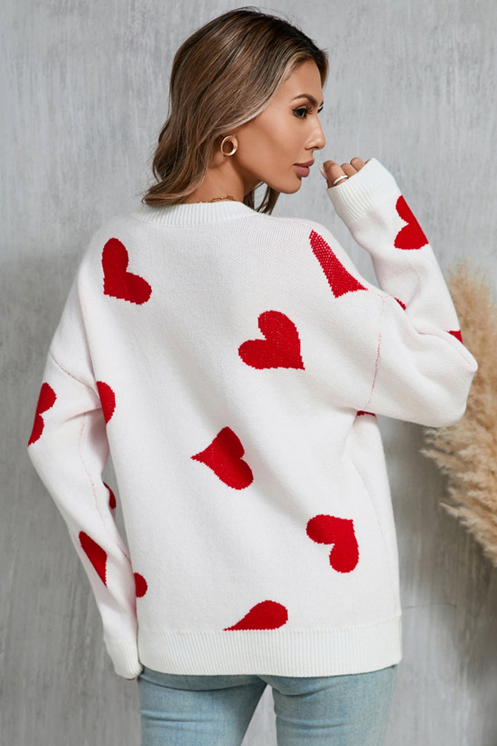 Angel Wings Heart Round Neck Dropped Shoulder Sweater