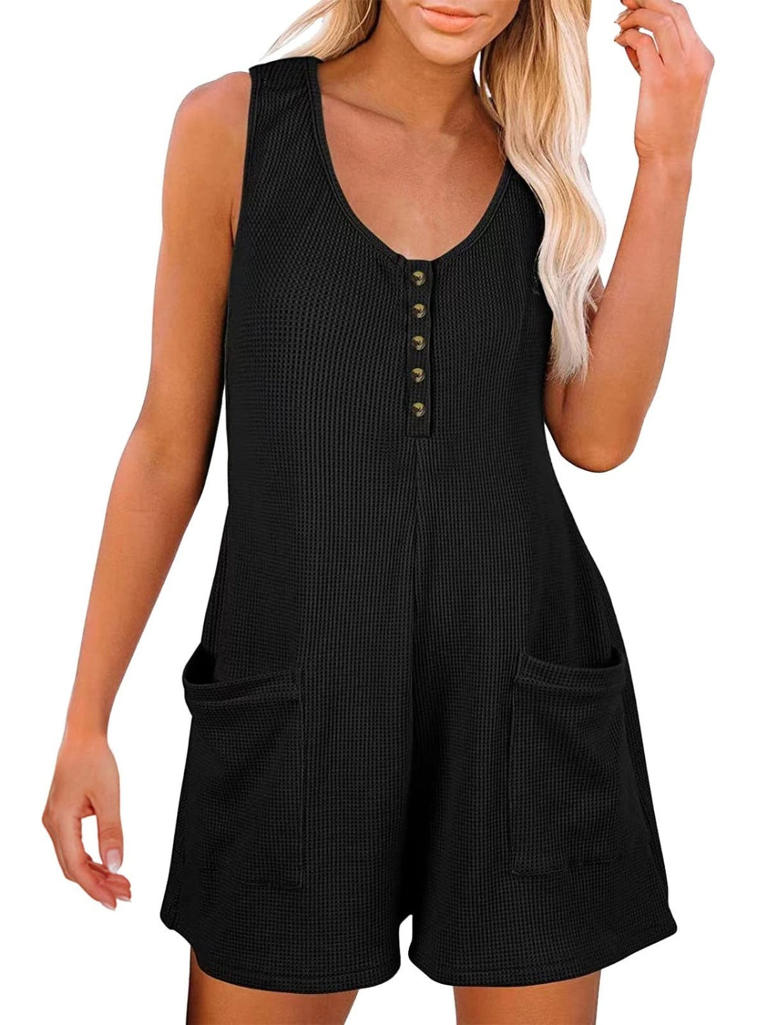 Full Size Pocketed Scoop Neck Sleeveless Romper