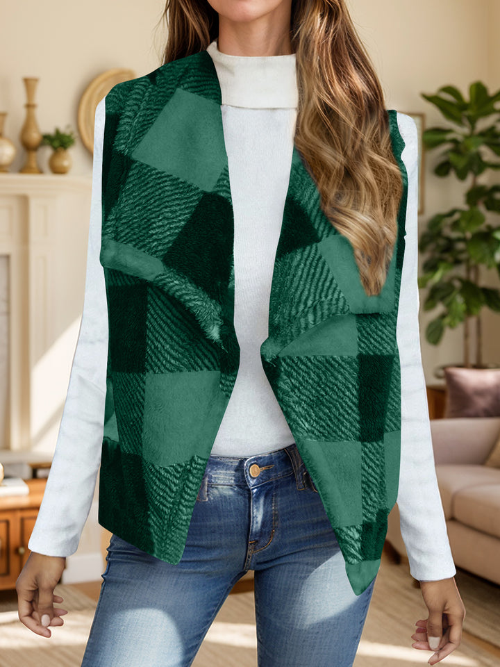 Plaid Open Front Vest Coat