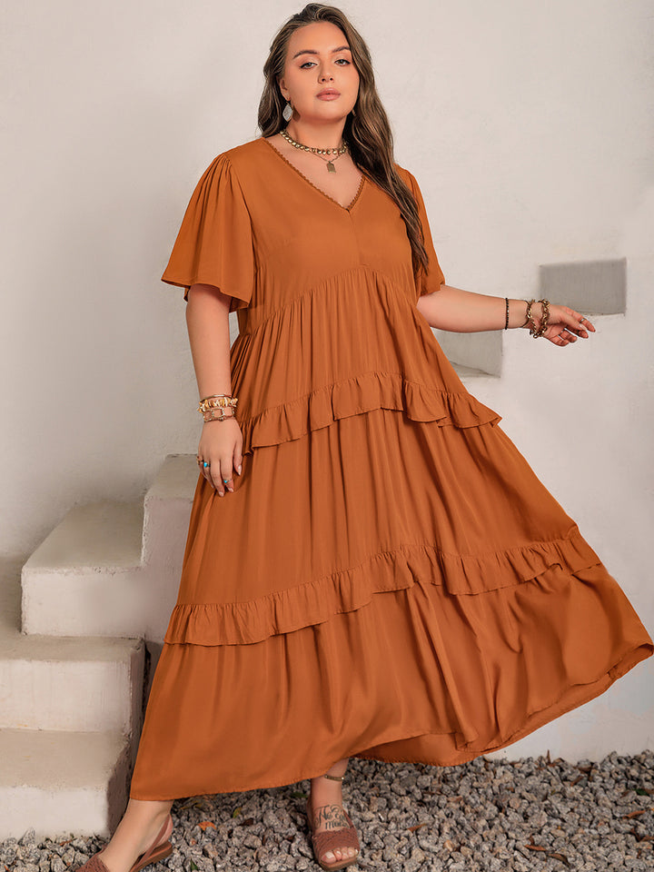 Plus Size V-Neck Flutter Sleeve Maxi Dress