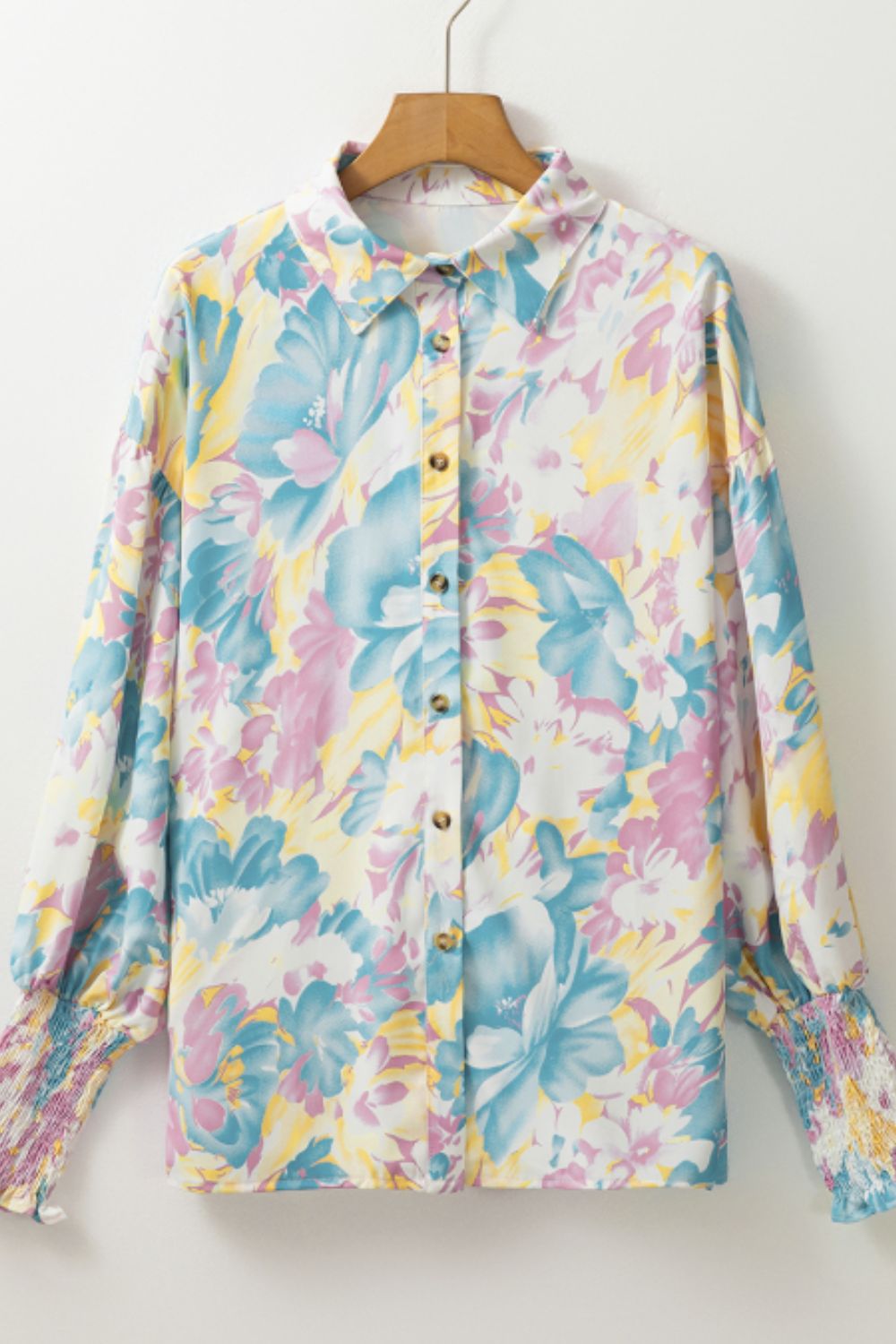 Printed Button Down Lantern Sleeve Shirt