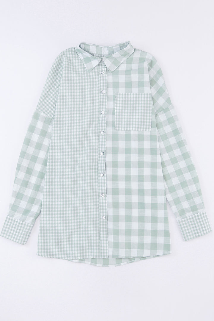 Pocketed Plaid Collared Neck Long Sleeve Shirt