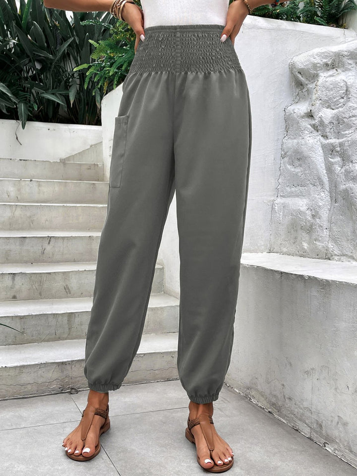 Smocked High Rise Joggers with Pockets