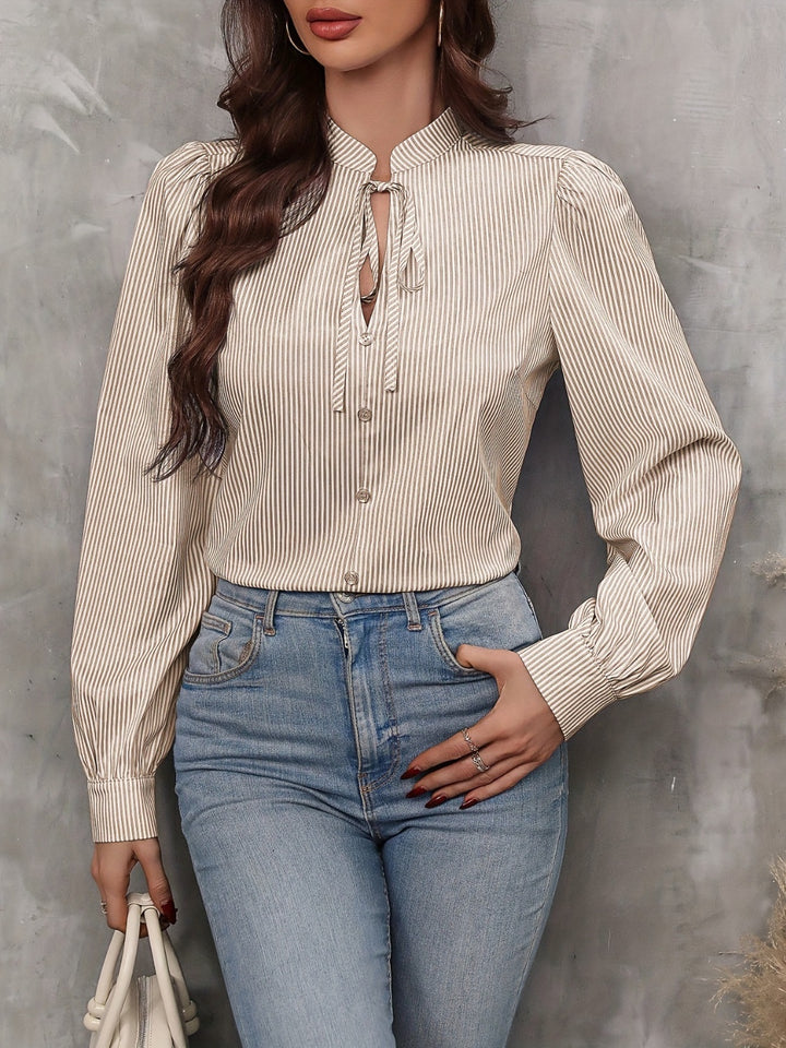 Tied Striped Long Sleeve Blouse