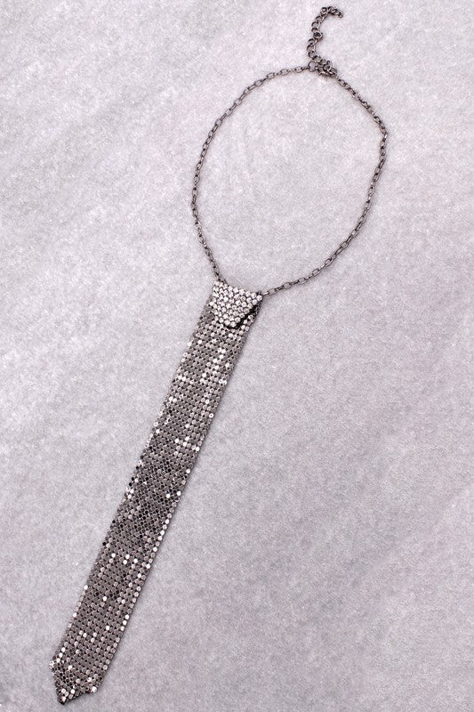 RHINESTONE TIE DROP NECKLACE