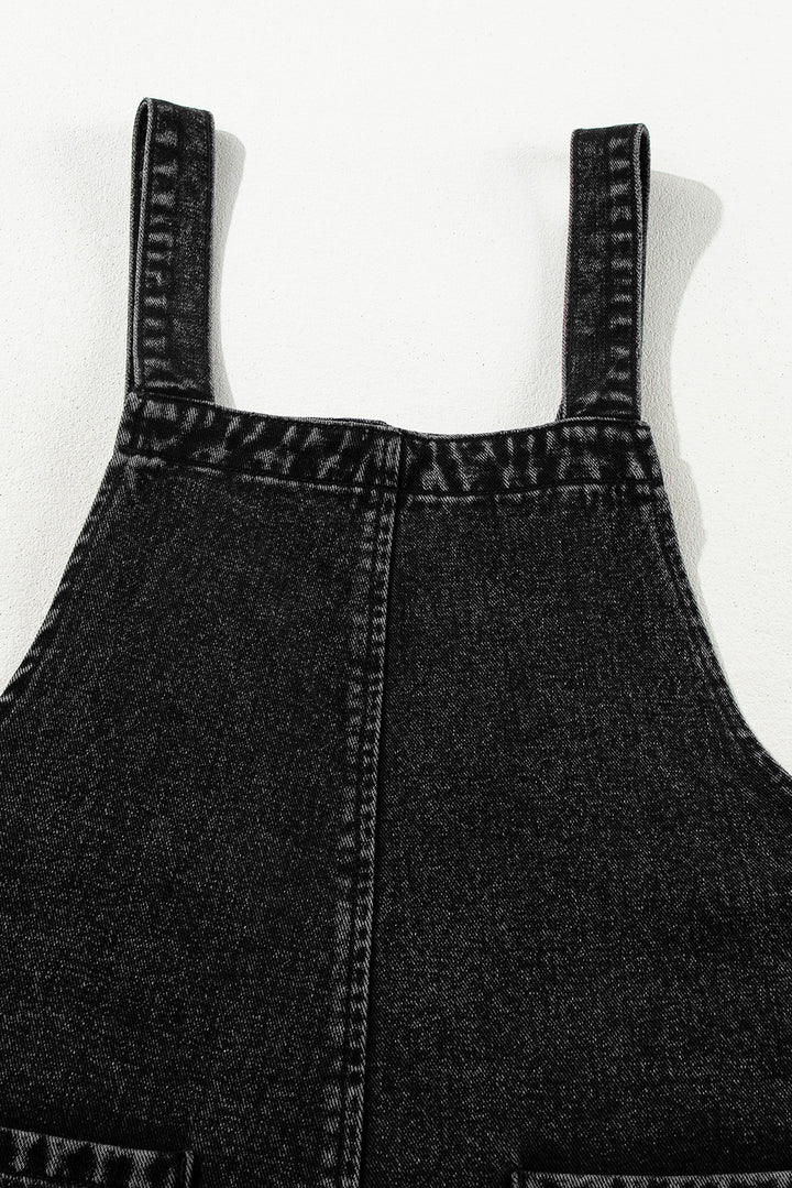 Distressed Wide Strap Denim Overalls