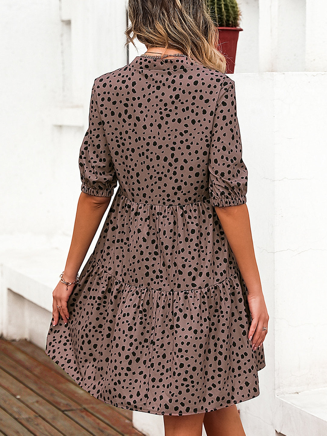 Printed Notched Half Sleeve Dress