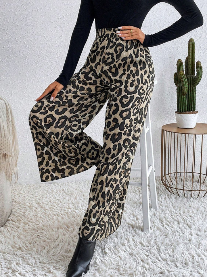 Printed Elastic Waist Wide Leg Pants