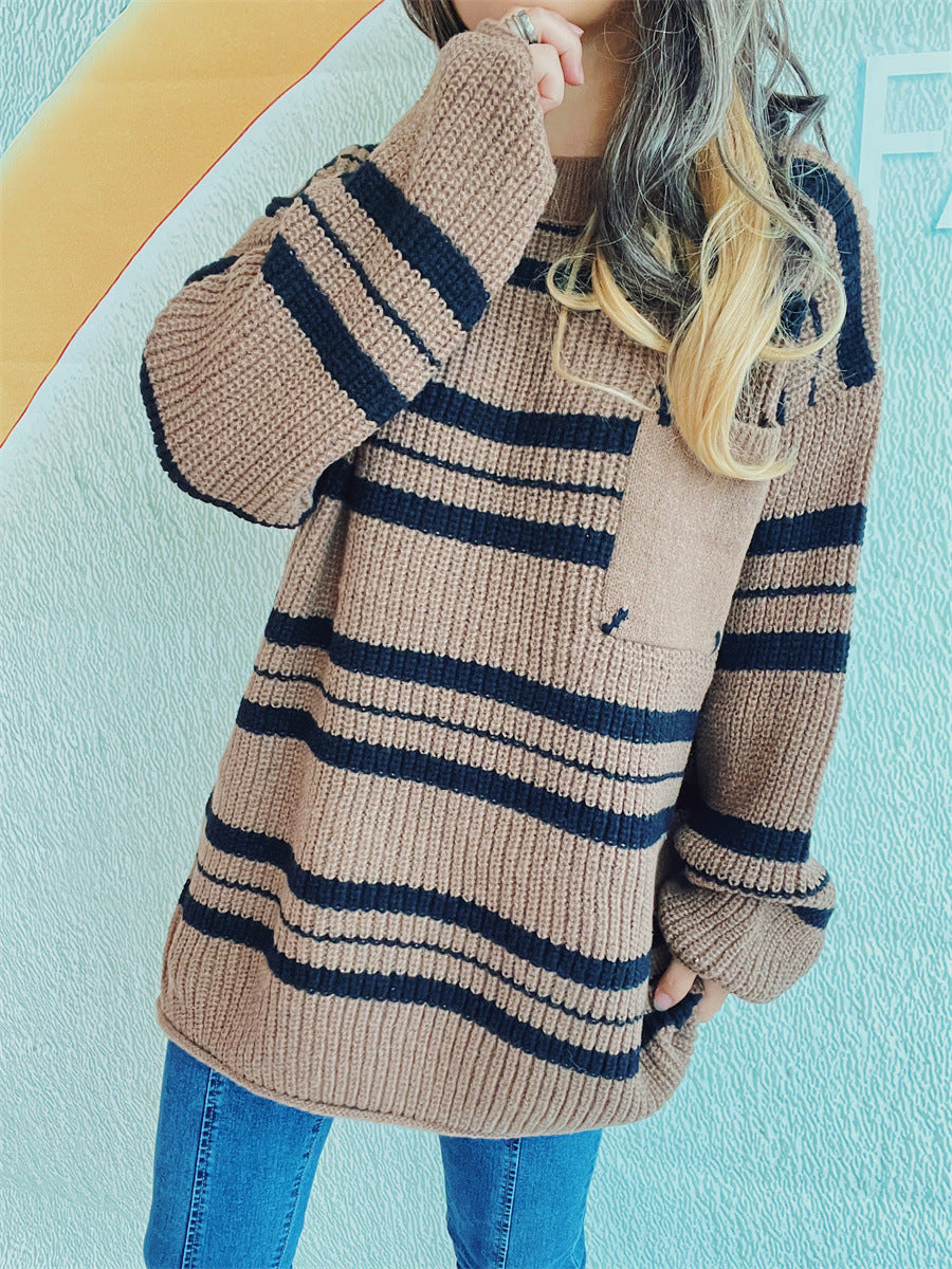 Striped Round Neck Long Sleeve Sweater