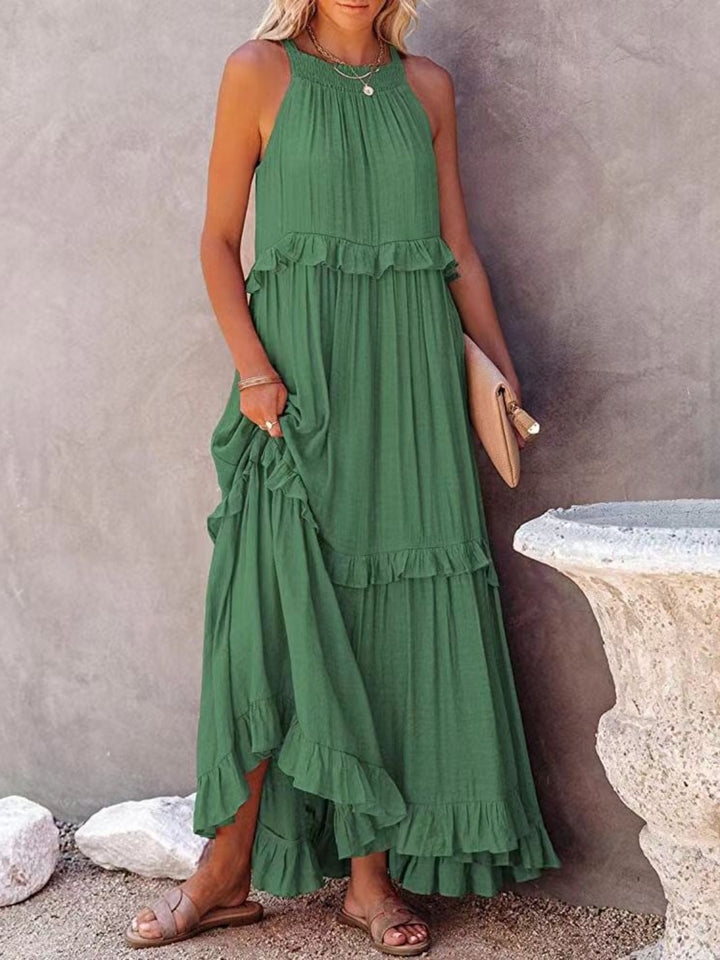 Ruffled Sleeveless Maxi Dress with Pockets