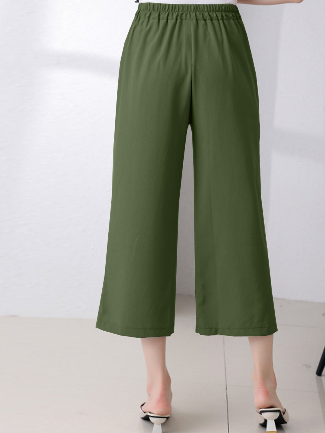 Full Size Pocketed Half Elastic Waist Pants