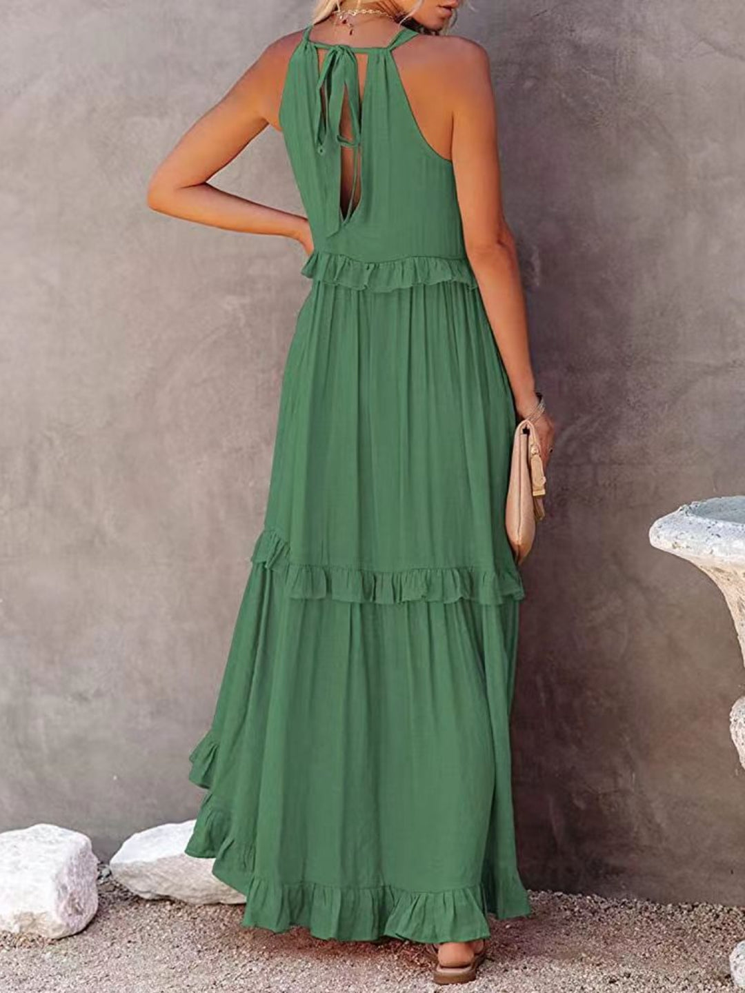 Ruffled Sleeveless Maxi Dress with Pockets